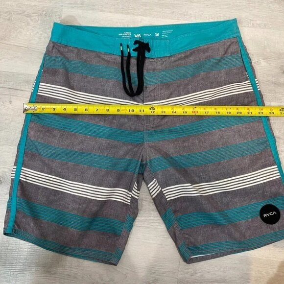 RVCA Classic Non-Stretch Board Shorts Size 36 Blue and Grey Striped - Picture 11 of 15